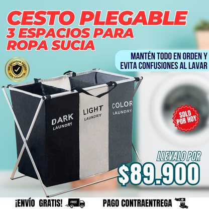 CESTO TRIPLE PLEGABLE PARA ROPA + ENVIO GRATIS🎁
