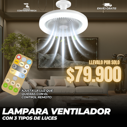 LAMPARA CON VENTILADOR 3 TIPOS DE LUCES + ENVIO GRATIS🎁