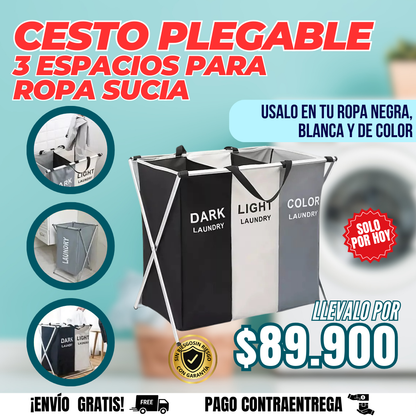 CESTO TRIPLE PLEGABLE PARA ROPA + ENVIO GRATIS🎁