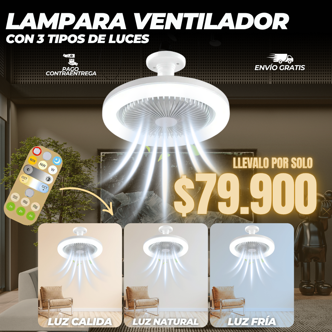 LAMPARA CON VENTILADOR 3 TIPOS DE LUCES + ENVIO GRATIS🎁