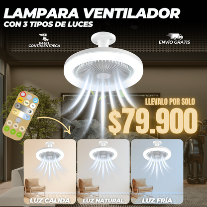LAMPARA CON VENTILADOR 3 TIPOS DE LUCES + ENVIO GRATIS🎁