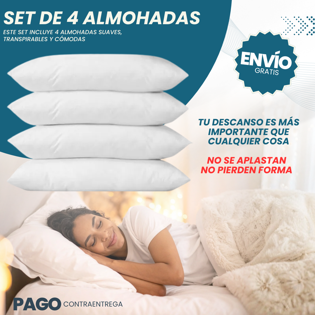 SET DE 4 ALMOHADAS SILICONADAS 🛏️