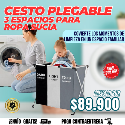 CESTO TRIPLE PLEGABLE PARA ROPA + ENVIO GRATIS🎁