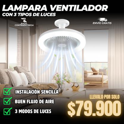 LAMPARA CON VENTILADOR 3 TIPOS DE LUCES + ENVIO GRATIS🎁